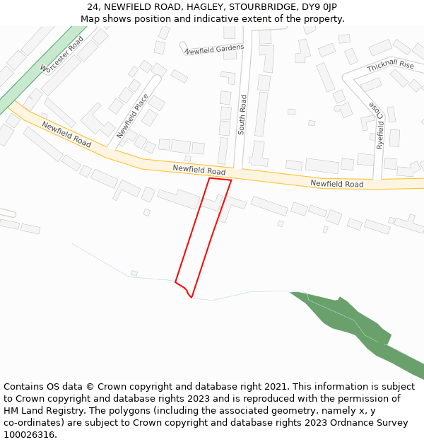 24, NEWFIELD ROAD, HAGLEY, STOURBRIDGE, DY9 0JP: Location map and indicative extent of plot