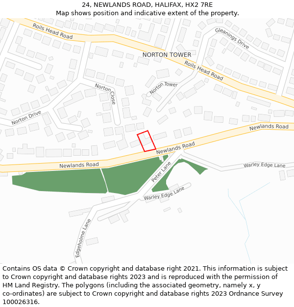 24, NEWLANDS ROAD, HALIFAX, HX2 7RE: Location map and indicative extent of plot