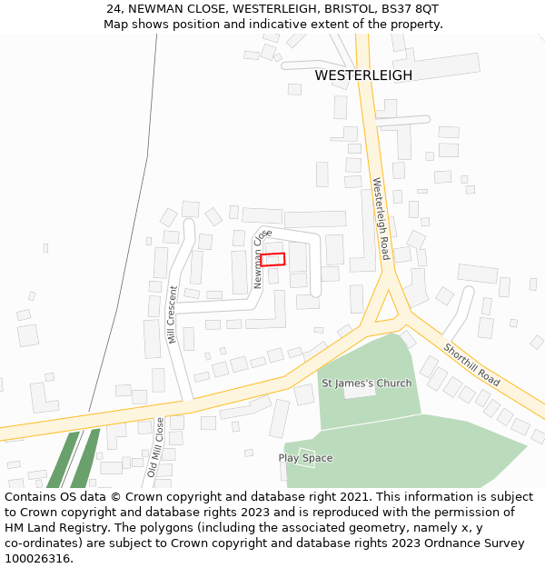 24, NEWMAN CLOSE, WESTERLEIGH, BRISTOL, BS37 8QT: Location map and indicative extent of plot