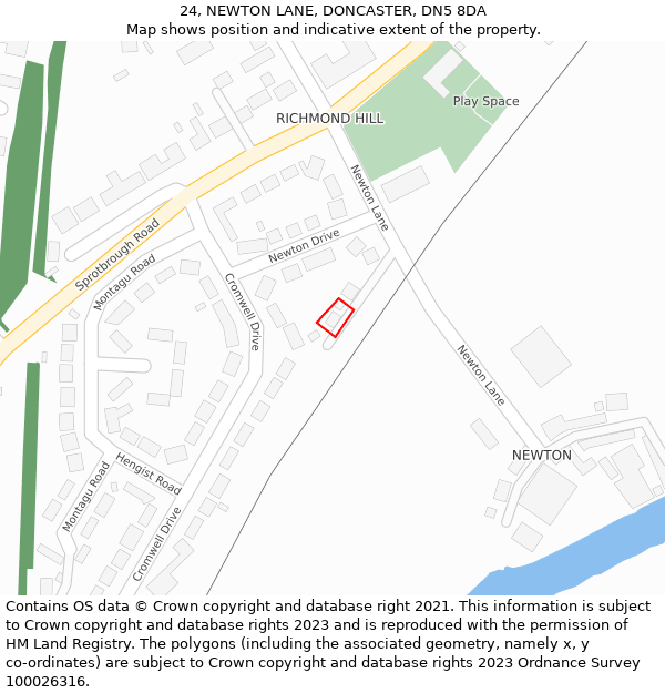 24, NEWTON LANE, DONCASTER, DN5 8DA: Location map and indicative extent of plot