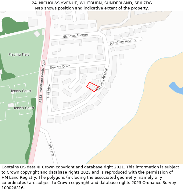 24, NICHOLAS AVENUE, WHITBURN, SUNDERLAND, SR6 7DG: Location map and indicative extent of plot