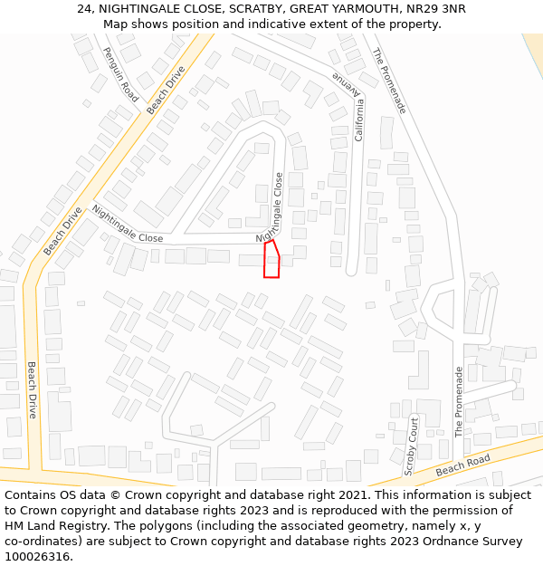 24, NIGHTINGALE CLOSE, SCRATBY, GREAT YARMOUTH, NR29 3NR: Location map and indicative extent of plot