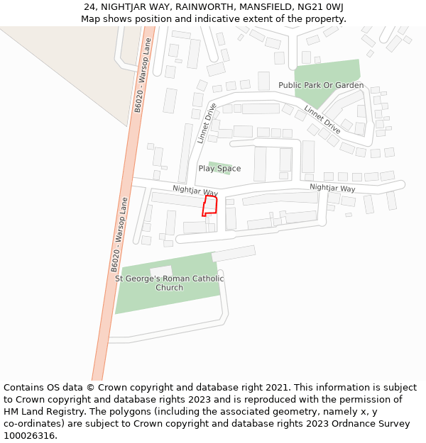 24, NIGHTJAR WAY, RAINWORTH, MANSFIELD, NG21 0WJ: Location map and indicative extent of plot