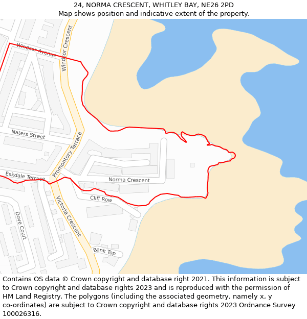 24, NORMA CRESCENT, WHITLEY BAY, NE26 2PD: Location map and indicative extent of plot