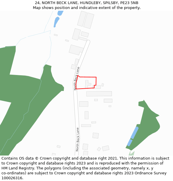 24, NORTH BECK LANE, HUNDLEBY, SPILSBY, PE23 5NB: Location map and indicative extent of plot