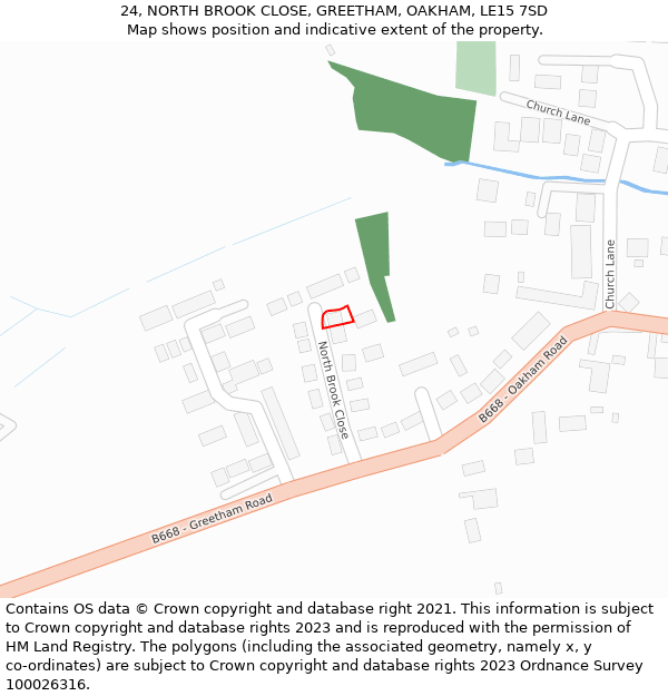 24, NORTH BROOK CLOSE, GREETHAM, OAKHAM, LE15 7SD: Location map and indicative extent of plot