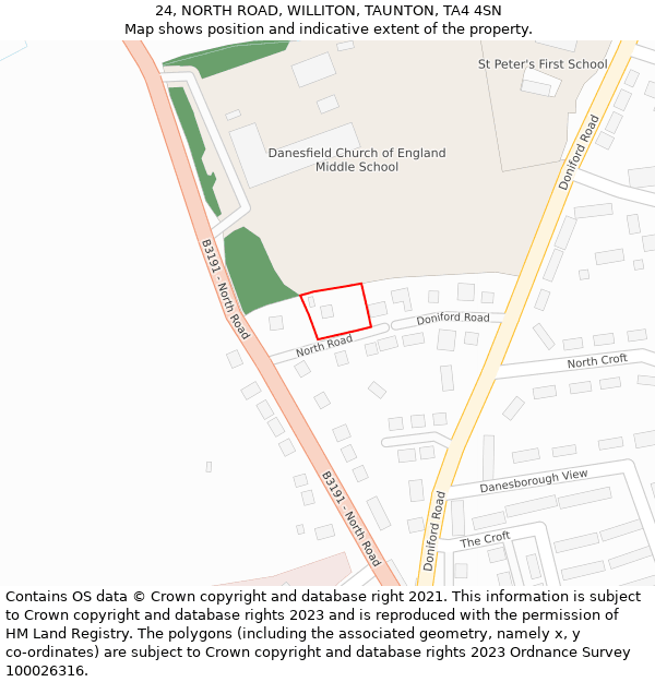 24, NORTH ROAD, WILLITON, TAUNTON, TA4 4SN: Location map and indicative extent of plot