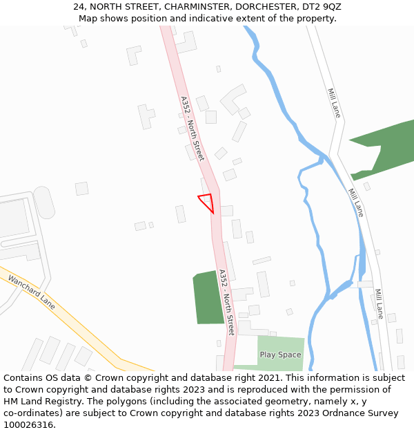 24, NORTH STREET, CHARMINSTER, DORCHESTER, DT2 9QZ: Location map and indicative extent of plot