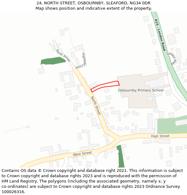 24, NORTH STREET, OSBOURNBY, SLEAFORD, NG34 0DR: Location map and indicative extent of plot