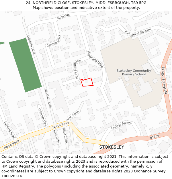 24, NORTHFIELD CLOSE, STOKESLEY, MIDDLESBROUGH, TS9 5PG: Location map and indicative extent of plot