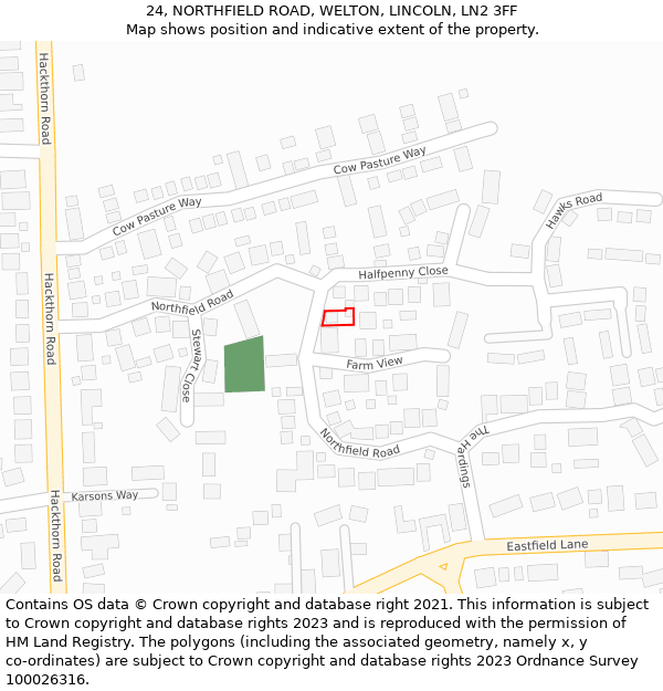 24, NORTHFIELD ROAD, WELTON, LINCOLN, LN2 3FF: Location map and indicative extent of plot