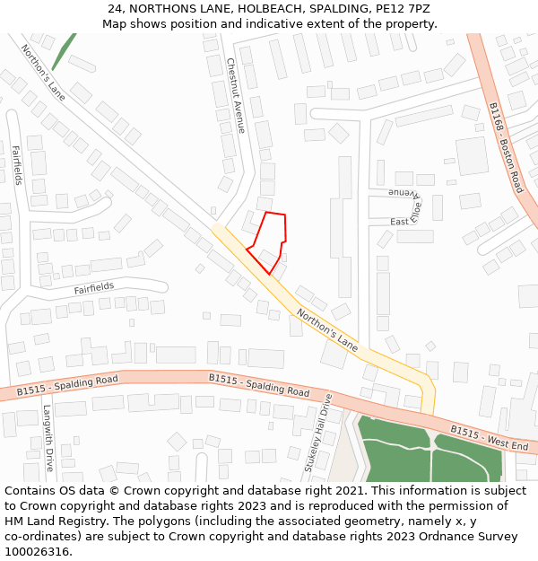 24, NORTHONS LANE, HOLBEACH, SPALDING, PE12 7PZ: Location map and indicative extent of plot