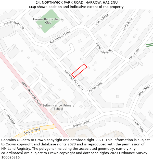 24, NORTHWICK PARK ROAD, HARROW, HA1 2NU: Location map and indicative extent of plot