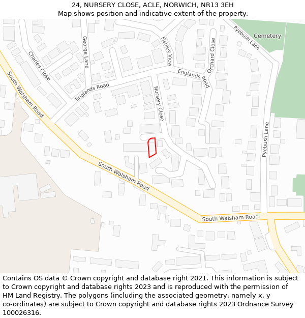 24, NURSERY CLOSE, ACLE, NORWICH, NR13 3EH: Location map and indicative extent of plot