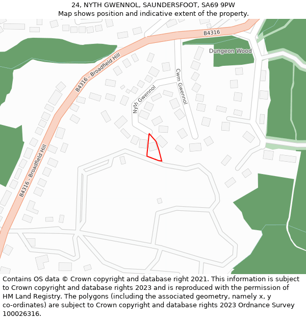 24, NYTH GWENNOL, SAUNDERSFOOT, SA69 9PW: Location map and indicative extent of plot