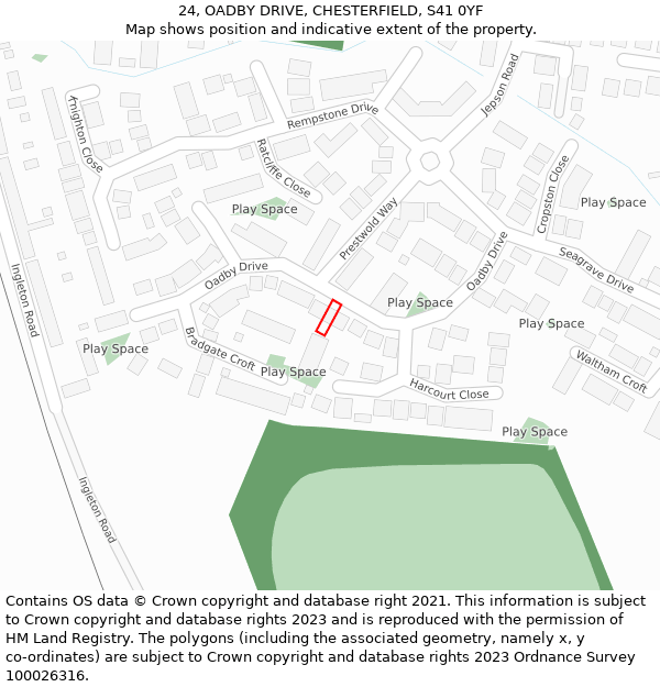 24, OADBY DRIVE, CHESTERFIELD, S41 0YF: Location map and indicative extent of plot