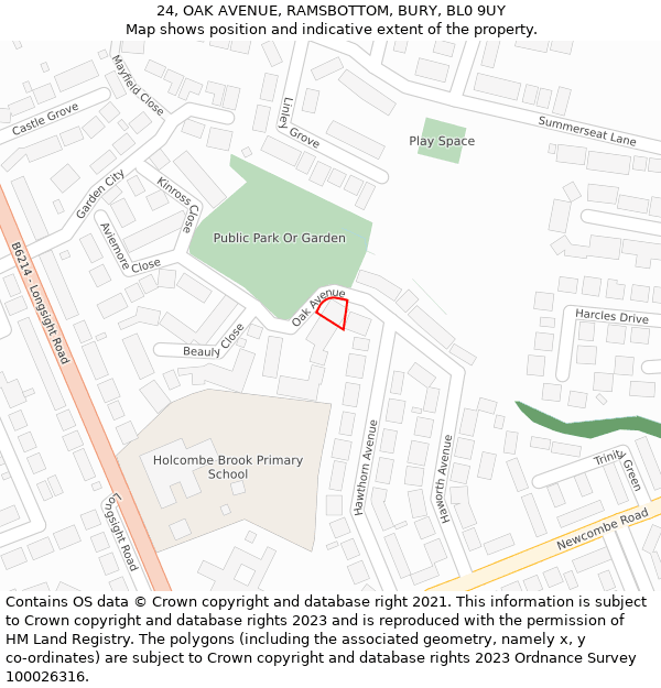 24, OAK AVENUE, RAMSBOTTOM, BURY, BL0 9UY: Location map and indicative extent of plot