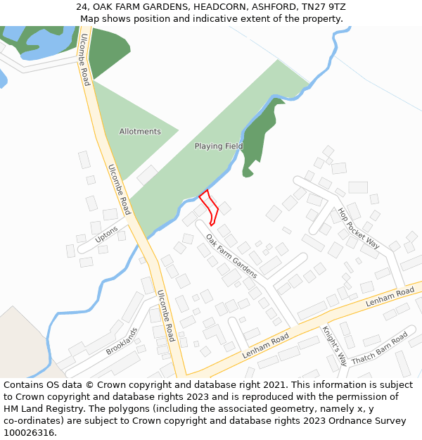 24, OAK FARM GARDENS, HEADCORN, ASHFORD, TN27 9TZ: Location map and indicative extent of plot