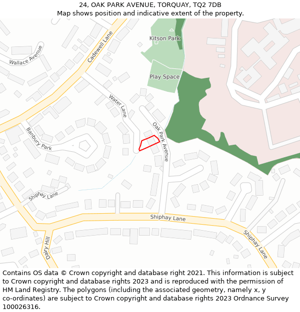 24, OAK PARK AVENUE, TORQUAY, TQ2 7DB: Location map and indicative extent of plot