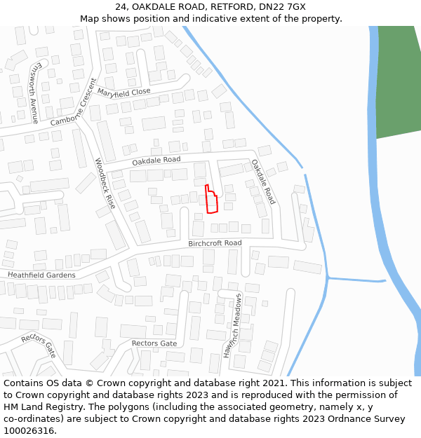 24, OAKDALE ROAD, RETFORD, DN22 7GX: Location map and indicative extent of plot