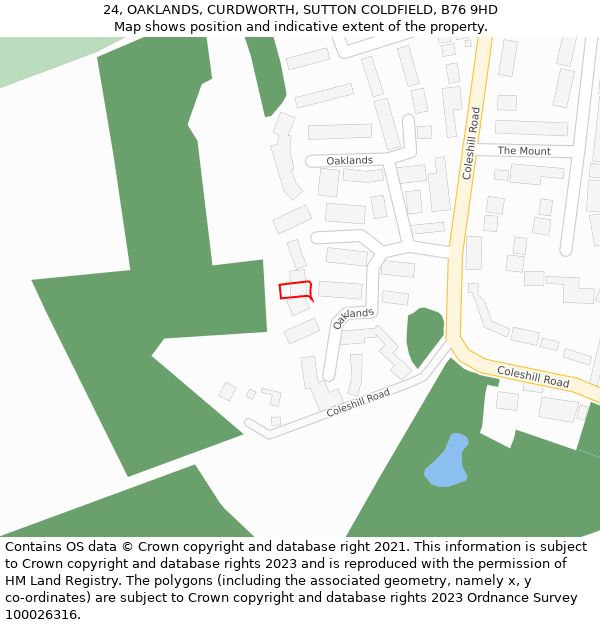 24, OAKLANDS, CURDWORTH, SUTTON COLDFIELD, B76 9HD: Location map and indicative extent of plot