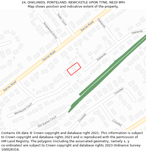 24, OAKLANDS, PONTELAND, NEWCASTLE UPON TYNE, NE20 9PH: Location map and indicative extent of plot