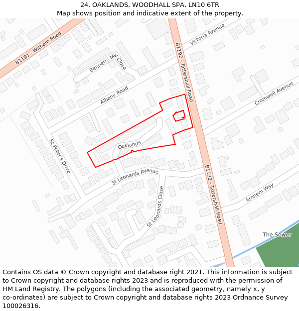 24, OAKLANDS, WOODHALL SPA, LN10 6TR: Location map and indicative extent of plot