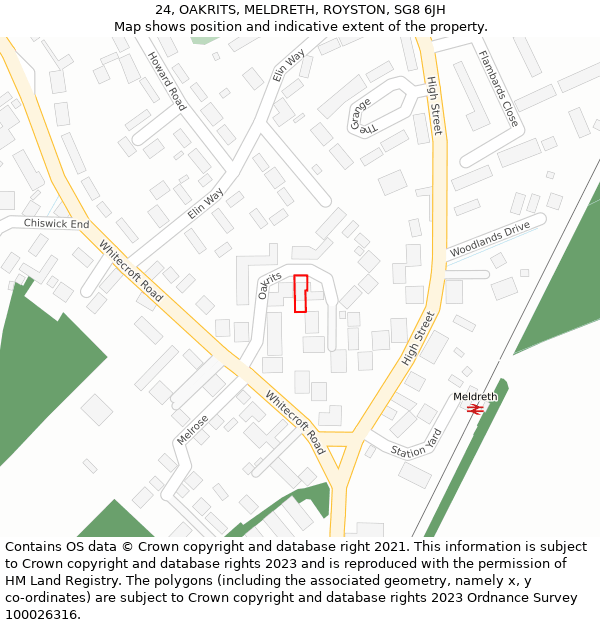 24, OAKRITS, MELDRETH, ROYSTON, SG8 6JH: Location map and indicative extent of plot