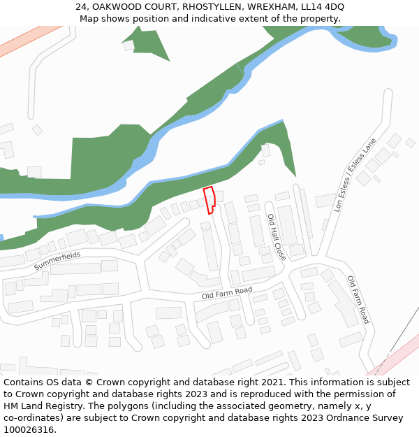 24, OAKWOOD COURT, RHOSTYLLEN, WREXHAM, LL14 4DQ: Location map and indicative extent of plot