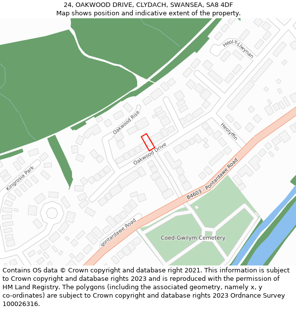 24, OAKWOOD DRIVE, CLYDACH, SWANSEA, SA8 4DF: Location map and indicative extent of plot