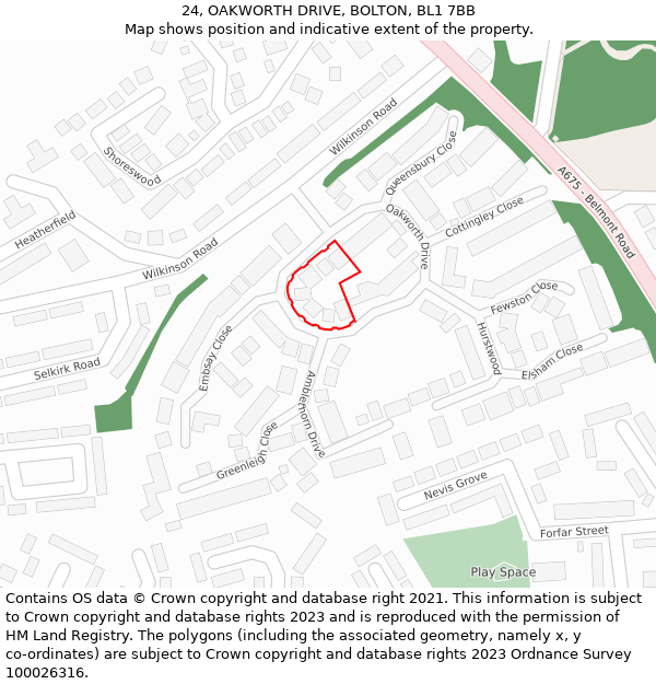 24, OAKWORTH DRIVE, BOLTON, BL1 7BB: Location map and indicative extent of plot