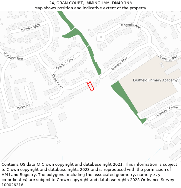 24, OBAN COURT, IMMINGHAM, DN40 1NA: Location map and indicative extent of plot