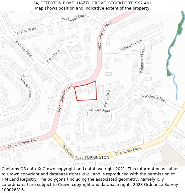 24, OFFERTON ROAD, HAZEL GROVE, STOCKPORT, SK7 4NL: Location map and indicative extent of plot