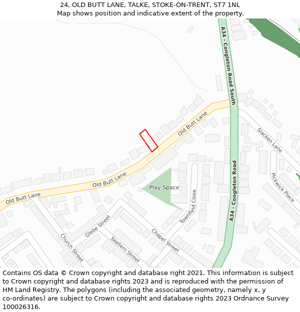 24, OLD BUTT LANE, TALKE, STOKE-ON-TRENT, ST7 1NL: Location map and indicative extent of plot