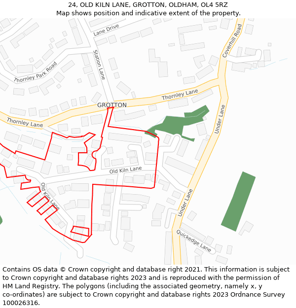 24, OLD KILN LANE, GROTTON, OLDHAM, OL4 5RZ: Location map and indicative extent of plot