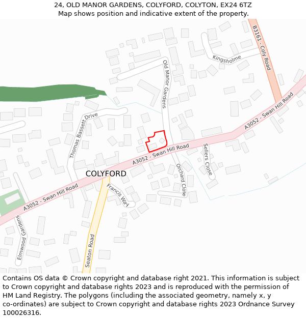 24, OLD MANOR GARDENS, COLYFORD, COLYTON, EX24 6TZ: Location map and indicative extent of plot