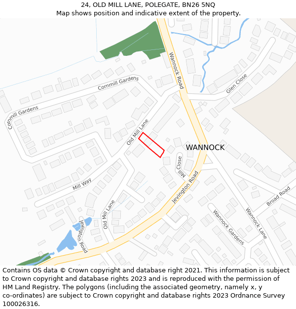 24, OLD MILL LANE, POLEGATE, BN26 5NQ: Location map and indicative extent of plot