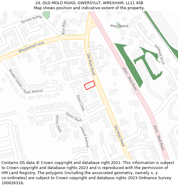 24, OLD MOLD ROAD, GWERSYLLT, WREXHAM, LL11 4SB: Location map and indicative extent of plot