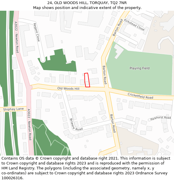 24, OLD WOODS HILL, TORQUAY, TQ2 7NR: Location map and indicative extent of plot