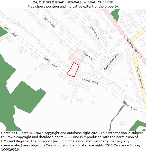 24, OLDFIELD ROAD, HESWALL, WIRRAL, CH60 6SF: Location map and indicative extent of plot