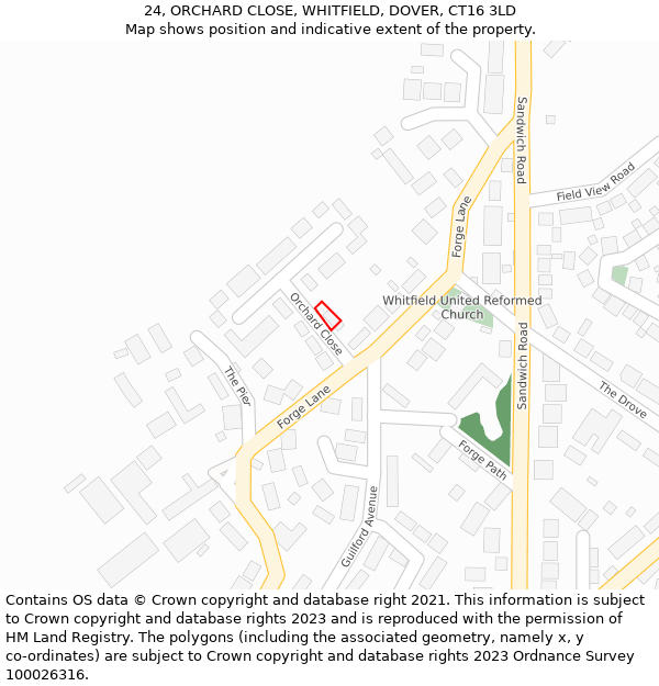 24, ORCHARD CLOSE, WHITFIELD, DOVER, CT16 3LD: Location map and indicative extent of plot