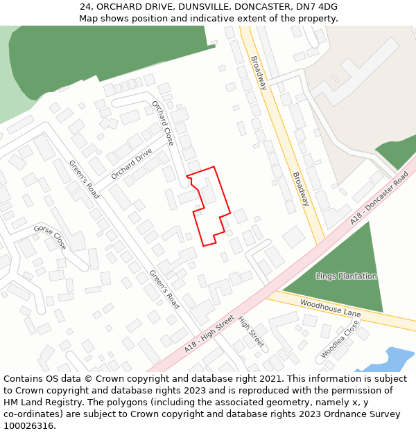 24, ORCHARD DRIVE, DUNSVILLE, DONCASTER, DN7 4DG: Location map and indicative extent of plot