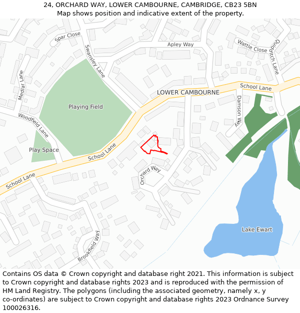 24, ORCHARD WAY, LOWER CAMBOURNE, CAMBRIDGE, CB23 5BN: Location map and indicative extent of plot