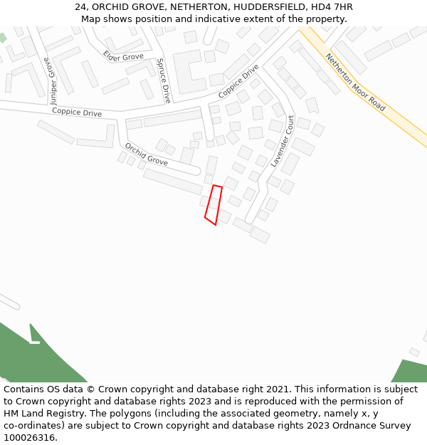 24, ORCHID GROVE, NETHERTON, HUDDERSFIELD, HD4 7HR: Location map and indicative extent of plot