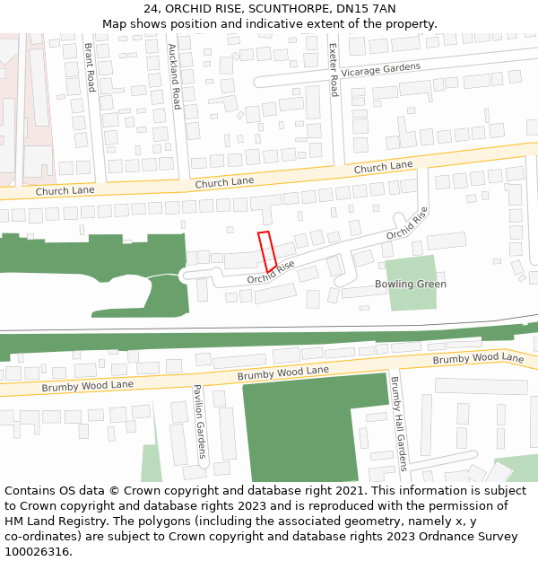 24, ORCHID RISE, SCUNTHORPE, DN15 7AN: Location map and indicative extent of plot