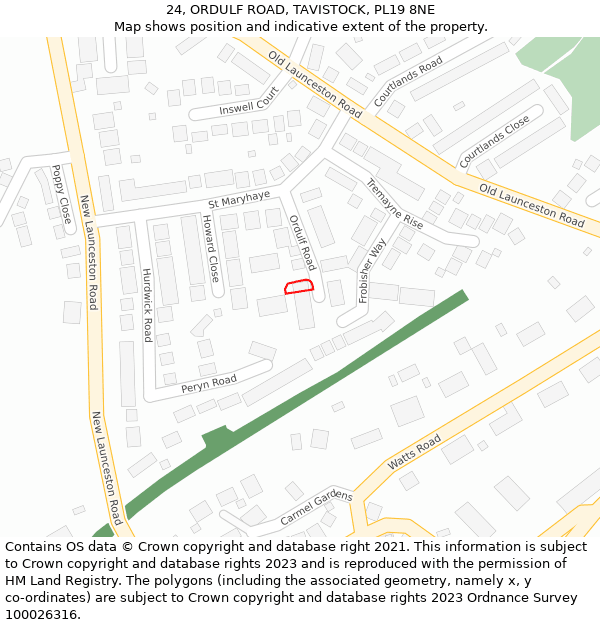 24, ORDULF ROAD, TAVISTOCK, PL19 8NE: Location map and indicative extent of plot