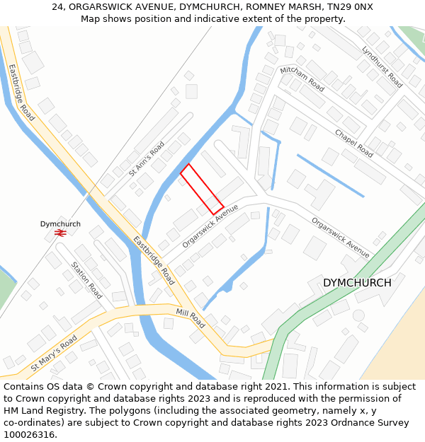 24, ORGARSWICK AVENUE, DYMCHURCH, ROMNEY MARSH, TN29 0NX: Location map and indicative extent of plot