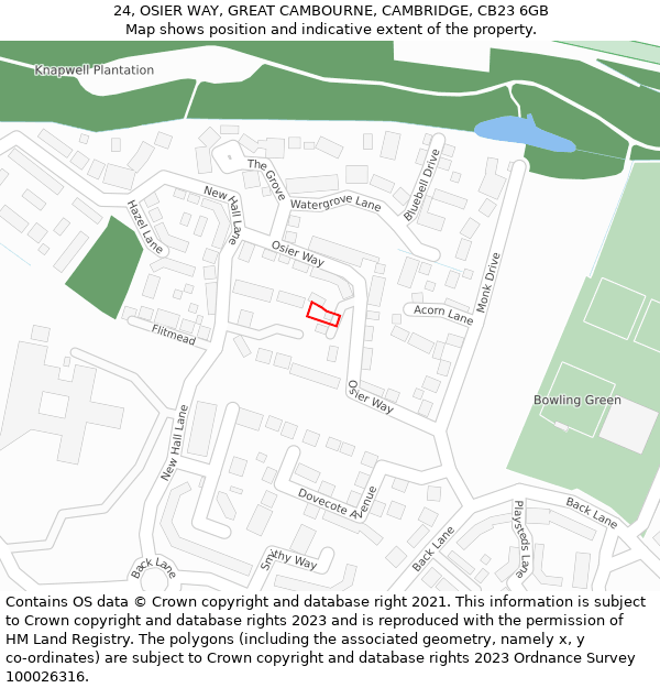 24, OSIER WAY, GREAT CAMBOURNE, CAMBRIDGE, CB23 6GB: Location map and indicative extent of plot