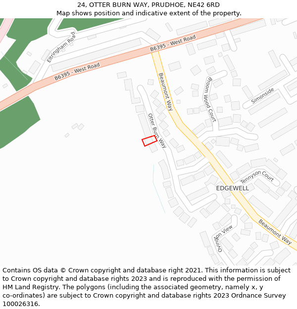 24, OTTER BURN WAY, PRUDHOE, NE42 6RD: Location map and indicative extent of plot