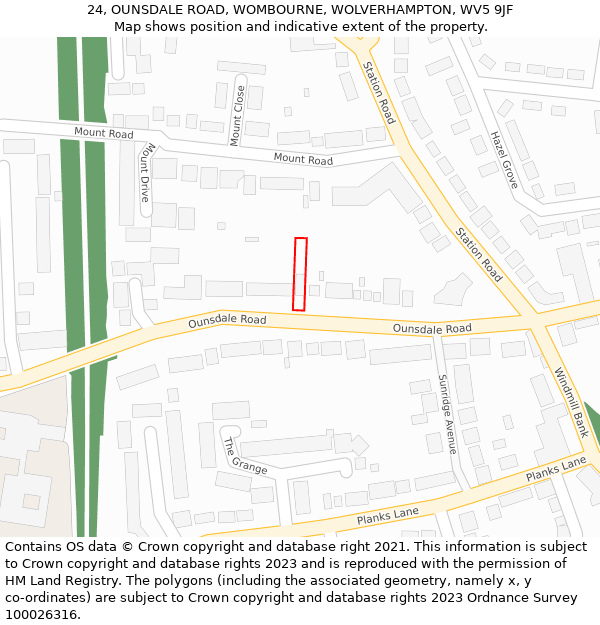 24, OUNSDALE ROAD, WOMBOURNE, WOLVERHAMPTON, WV5 9JF: Location map and indicative extent of plot